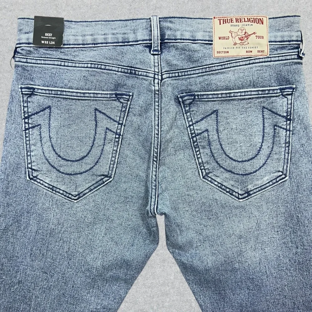True Religion Ricky SN Straight Jeans Mens 32x34 Light Sparklin Pear Wash NEW